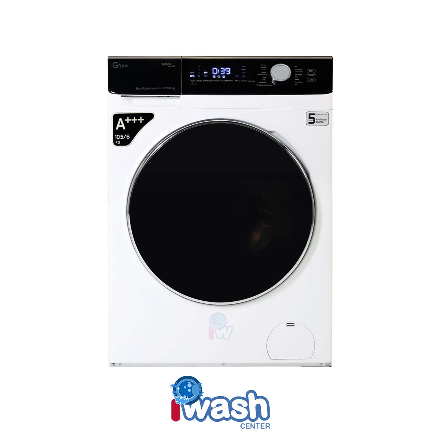 ماشین لباسشویی 10/5 کیلویی جی پلاس مدل GWM-P105W سفید